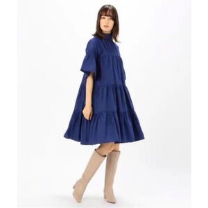 Merlette Estelle Blue High Neck Tiered Shift Dress| Size S